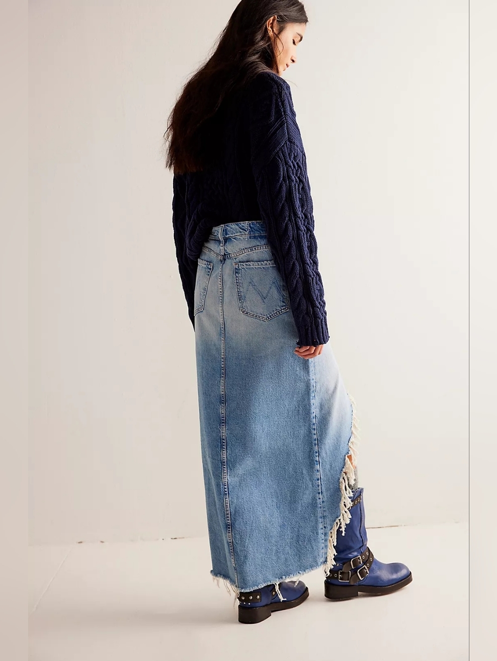 MOTHER The Ditcher Maxi Super Fray Split Denim Jean Skirt Light Blue- 25=0 - Picture 15 of 16